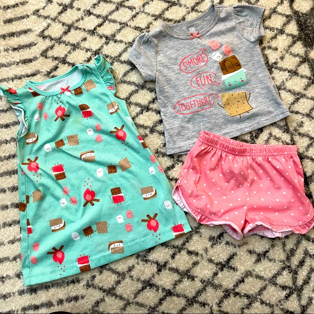 S’mores camping pajamas lot girls infant baby 12m set, 3 pieces